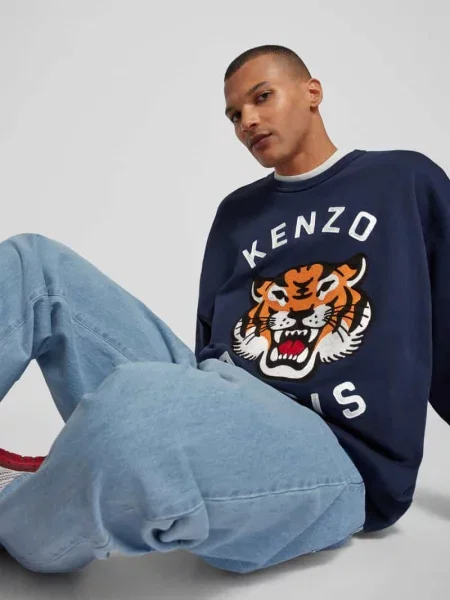 Bluza o kroju oversized z haftem Kenzo granatowa