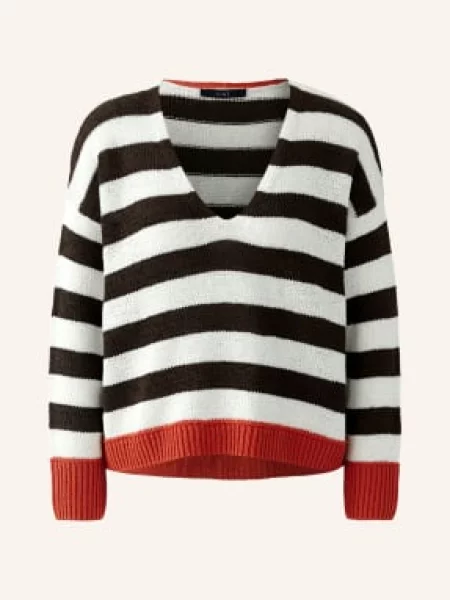 Oui Svetr / tmavě hnědá / tmavě oranžová bílá