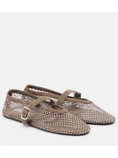 Semišové síťované baleríny Alaïa stříbrné