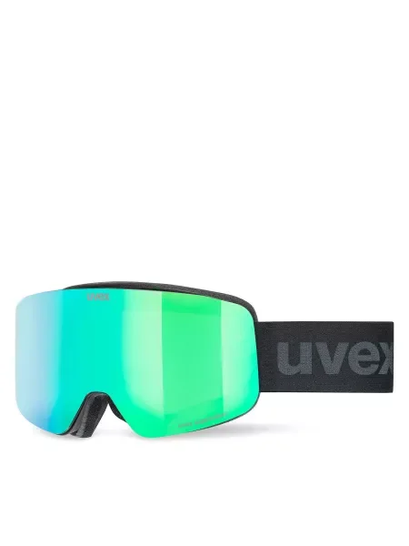 Detské lyžiarske okuliare UVEX Pwdr FM black matt/mirror green yellow clear čierna
