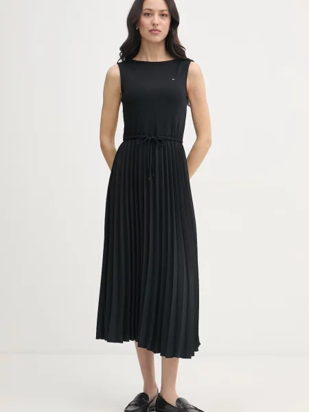 Tommy Hilfiger Sukienka Z Mieszanki Materiałów Z Plisami schwarz czarna