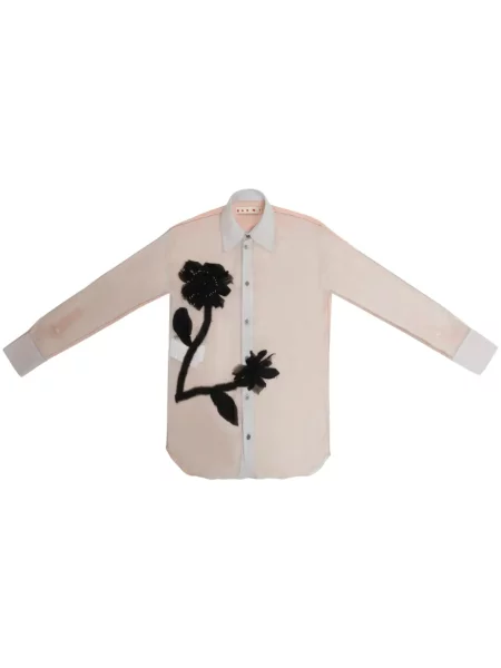 Cămașă Marni de mătase cu model floral cu aplicații gri