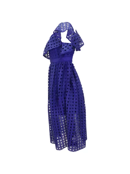 Rochie midi Self-portrait cu volane cu un umăr gol albastru