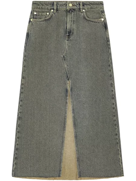 Fustă din denim Ganni lungă gri