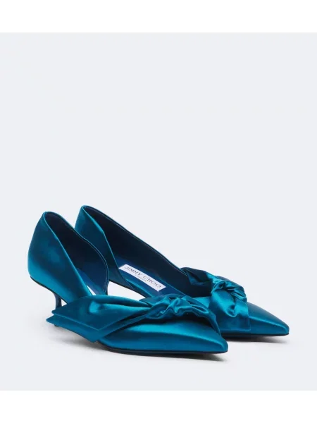 Pantofi cu toc Jimmy Choo cu funde din satin albastru