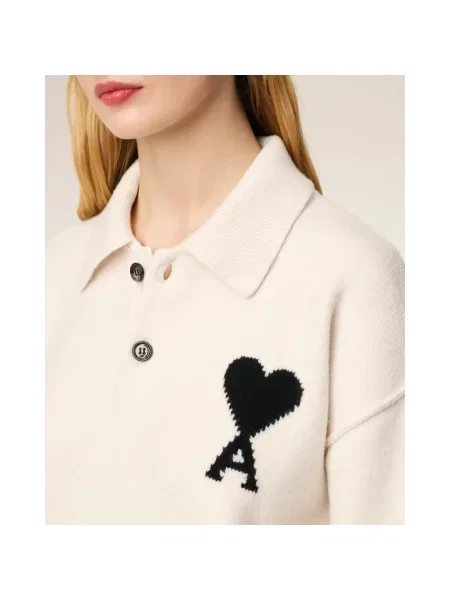 Sweter Ami Paris w serca beżowy