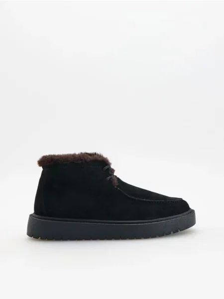 Reserved Botine din piele întoarsă negru