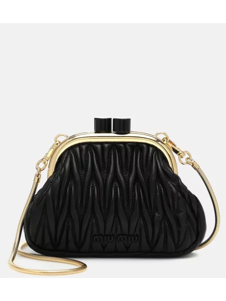 Usnjena pisemska torbica Miu Miu črna