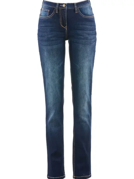 Dżinsy straight mid waist ze stretchem niebieskie