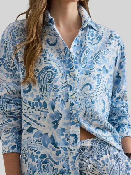 Bluzka lniana o kroju relaxed fit z czystego lnu z wzorem na całej powierzchni Lauren Ralph Lauren