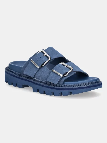 Natikači iz semiša Tommy Jeans DOUBLE STRAP SANDAL SUEDE modra