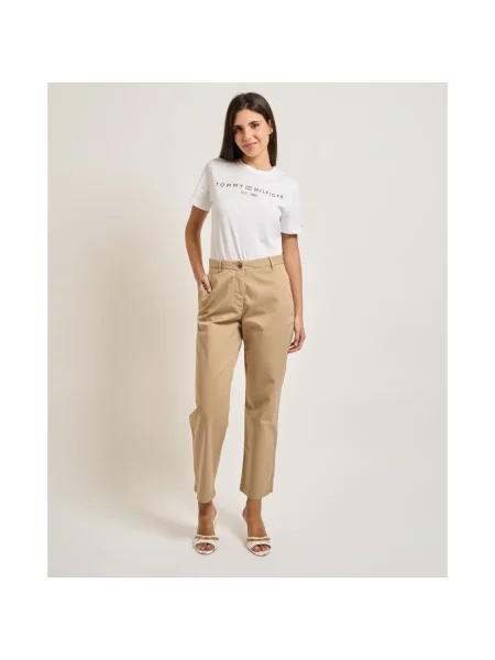 Chinos o kroju slim fit z mieszanki bawełny Tommy Hilfiger brązowe