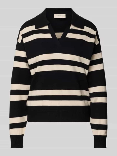 Sweter z dzianiny z wykładanym kołnierzem model ‘FLOW’ Free/quent czarny