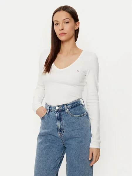 Tommy Jeans longsleeve z bawełną beżowa