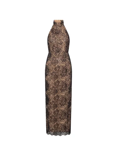 Rochie maxi Rotate Birger Christensen din dantelă cu gât halter negru