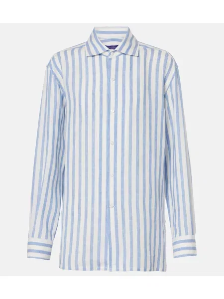 Cămașă Ralph Lauren Collection de in cu dungi albastru