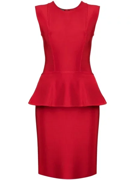Osłona sukienka ołówkowa Herve L. Leroux z baskinką garniturowa czerwona