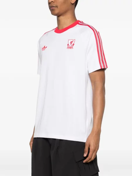 Ριγέ τρέξιμο μπλούζα Adidas από διχτυωτό κόκκινο
