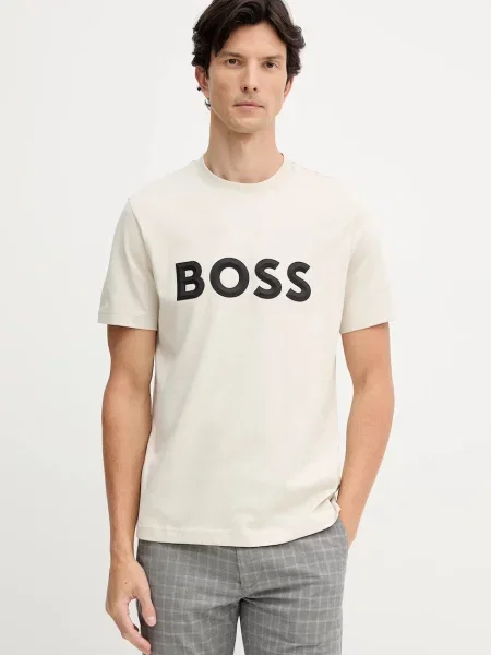 Tričko BOSS Green s potiskem béžová