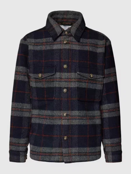 Koszula wierzchnia o kroju relaxed fit ze wzorem w szkocką kratę Selected Homme granatowa