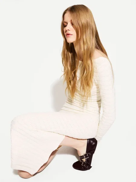 Bershka Pletena obleka ecru