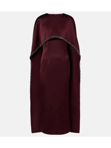 Rochie midi Roland Mouret din satin până la genunchi de costum bordo