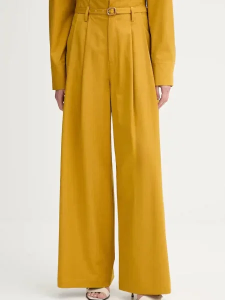 Kalhoty s příměsí vlny ISABELLE BLANCHE high waist žlutá