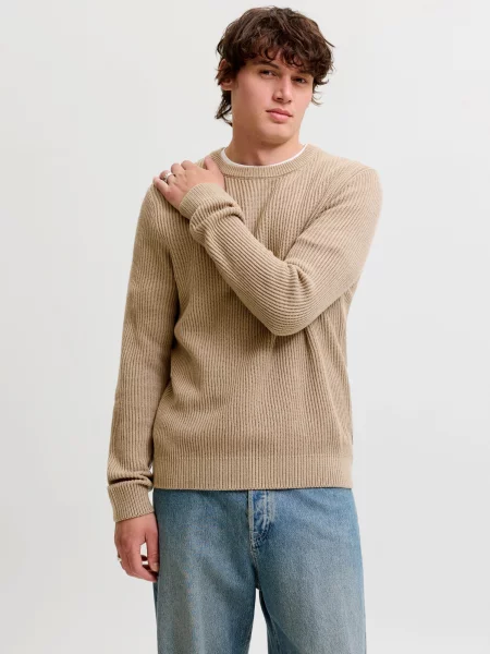 JACK & JONES Pulover JJPANNEL deschis maro