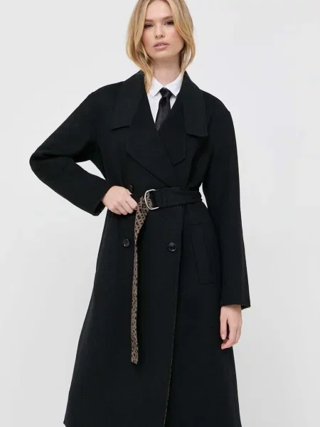 BOSS palton de lana de tranzitie cu doua randuri de negru