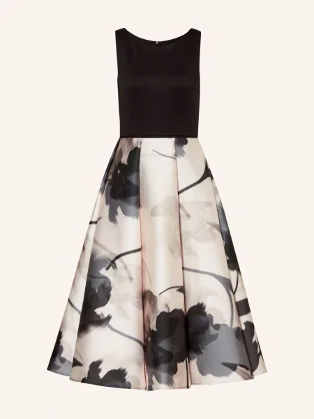 Swing Sukienka Koktajlowa Z Mieszanki Materiałów schwarz czarna