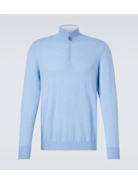 Sweter Arch4 z kaszmiru z zamkiem błyskawicznym do połowy niebieski