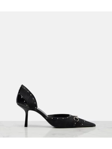 Pantofi cu toc Gucci din canvas negru