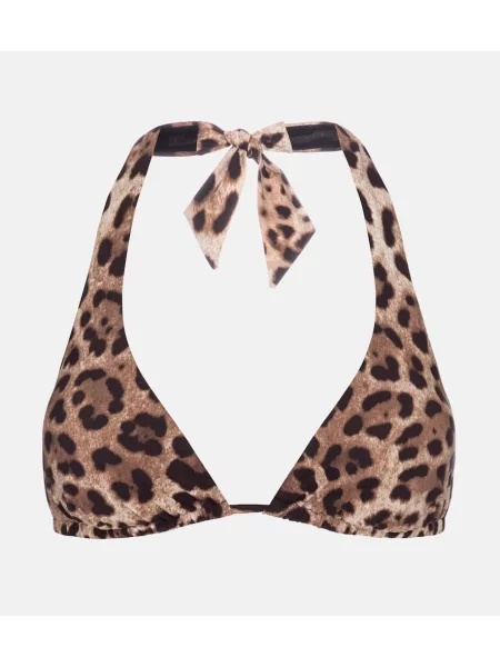 Bikini Dolce&gabbana cu imagine cu model leopard cu gât halter bej
