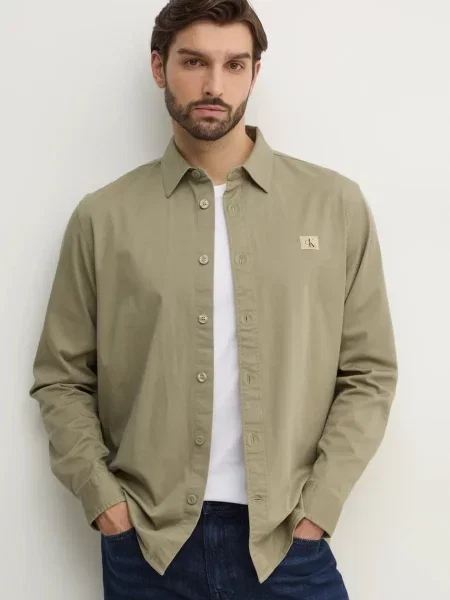 Košile Calvin Klein Jeans regular s klasickým límcem zelená