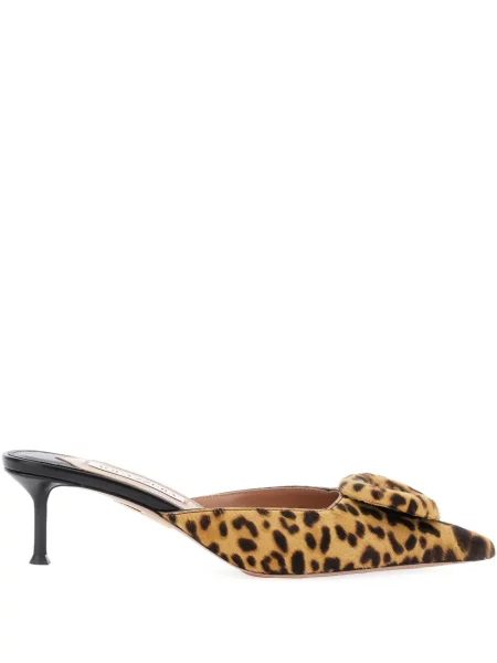 Papuci tip mules Aquazzura cu funde cu model leopard