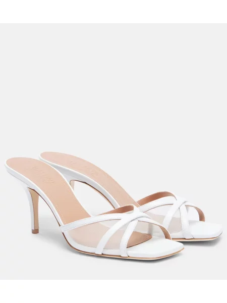 Papuci tip mules Malone Souliers cu perle din piele alb