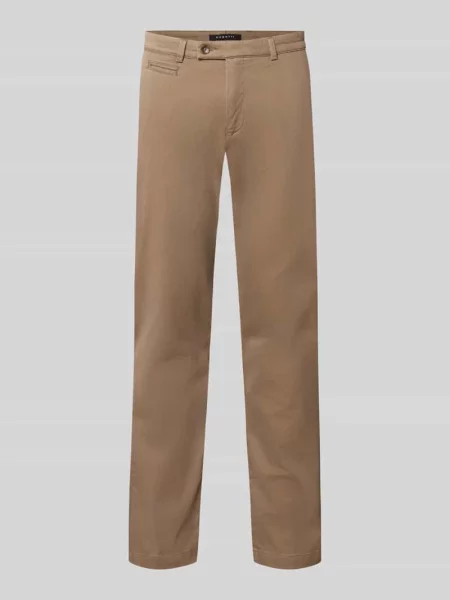 Chinos o kroju slim fit z mieszanki bawełny Bugatti brązowe