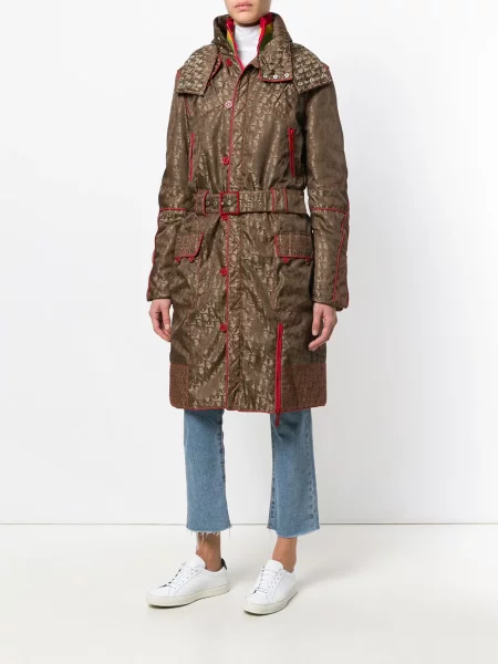 Kabát Christian Dior Pre-owned s kapucí s potiskem hnědý