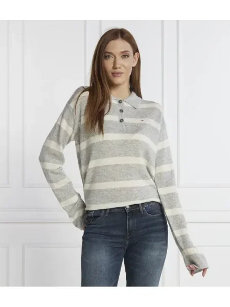 Tommy Hilfiger De lână pulover SOFT WOOL POLO-NK SWEATER gri
