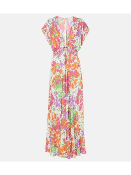 Rochie maxi Poupette St Barth cu model floral de costum roz