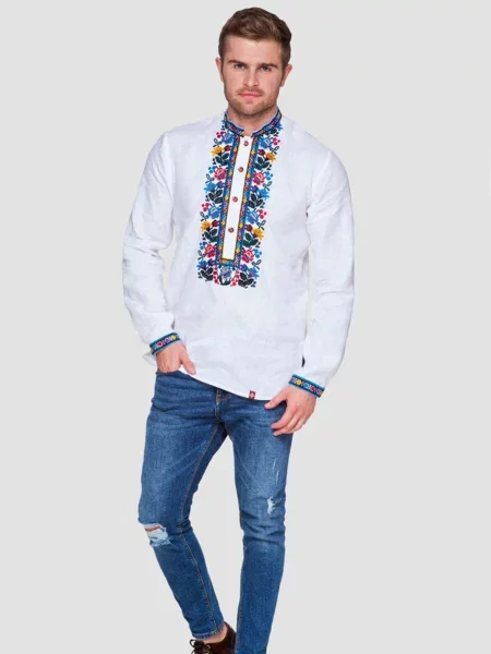 Лляна Вишита сорочка Folk Moda білий