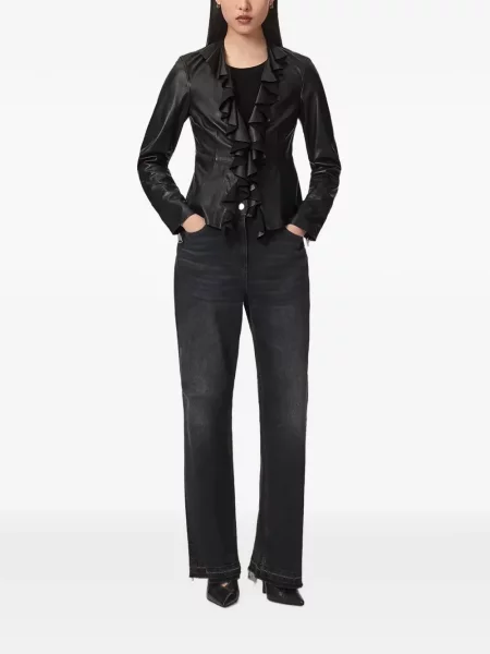 Geanta de piele Allsaints cu volane negru