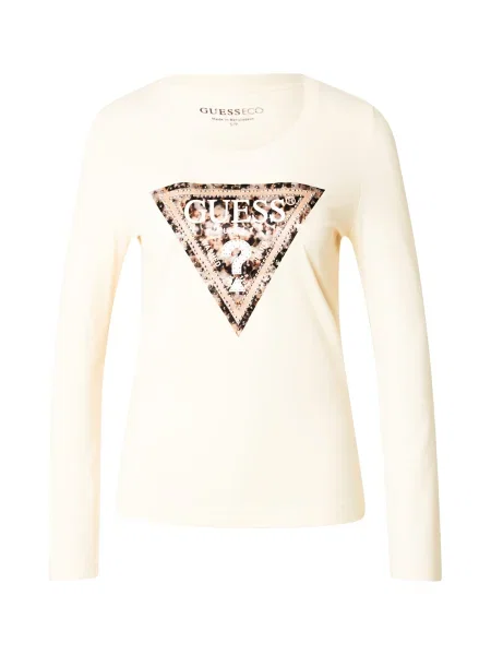 GUESS Majica rjava / kapučino / črna / bela bež