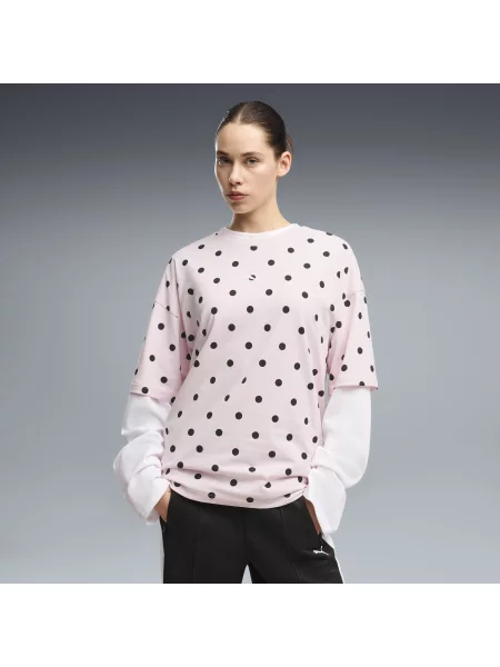 PUMA koszulka o kroju oversize w groszki OdzieÅ¼ RÃ³Å¼owy S różowa