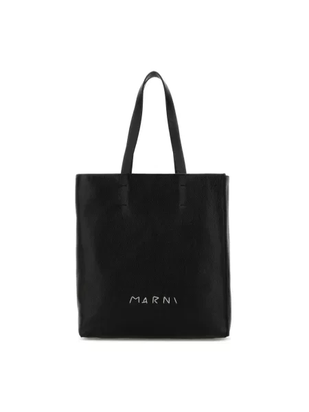 Duża torebka skórzana Marni skórzana czarna