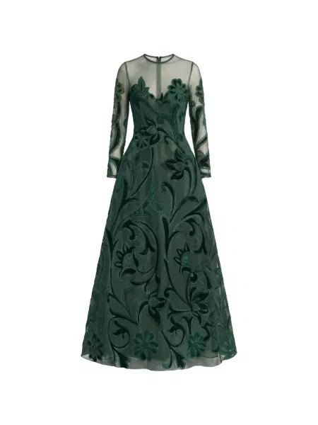 Rochie Gemy Maalouf de catifea cu aplicații verde