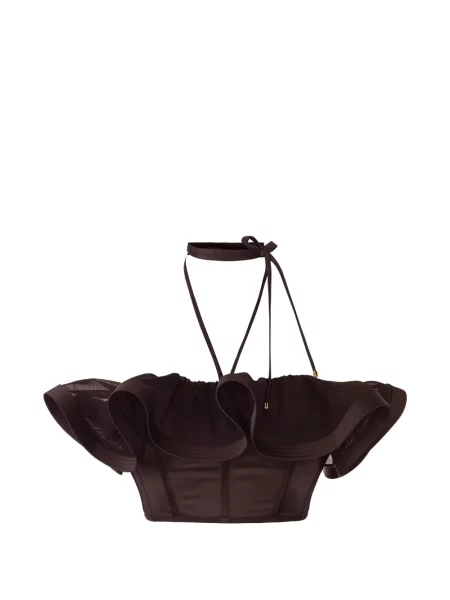 Top Elisabetta Franchi cu volane cu legături maro