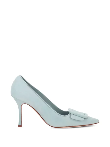 Pantofi cu toc Manolo Blahnik din piele de căprioară cu cataramă albastru