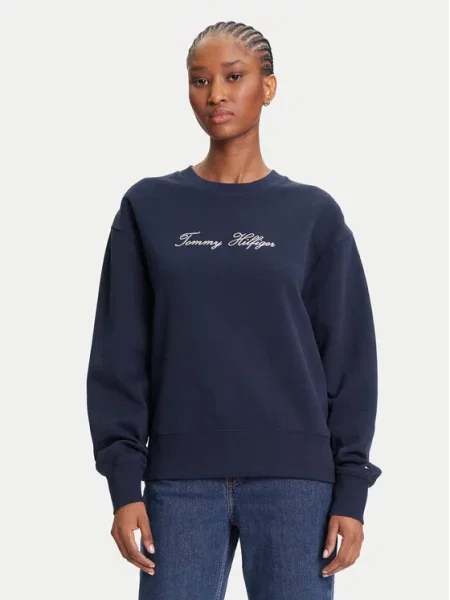 Tommy Hilfiger Majica dugih rukava Script Tamnoplava bijela