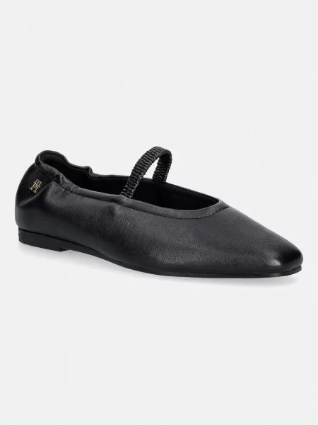 Tommy Hilfiger balerini din piele SOFT LEATHER ELLASTIC BALLERINA negru